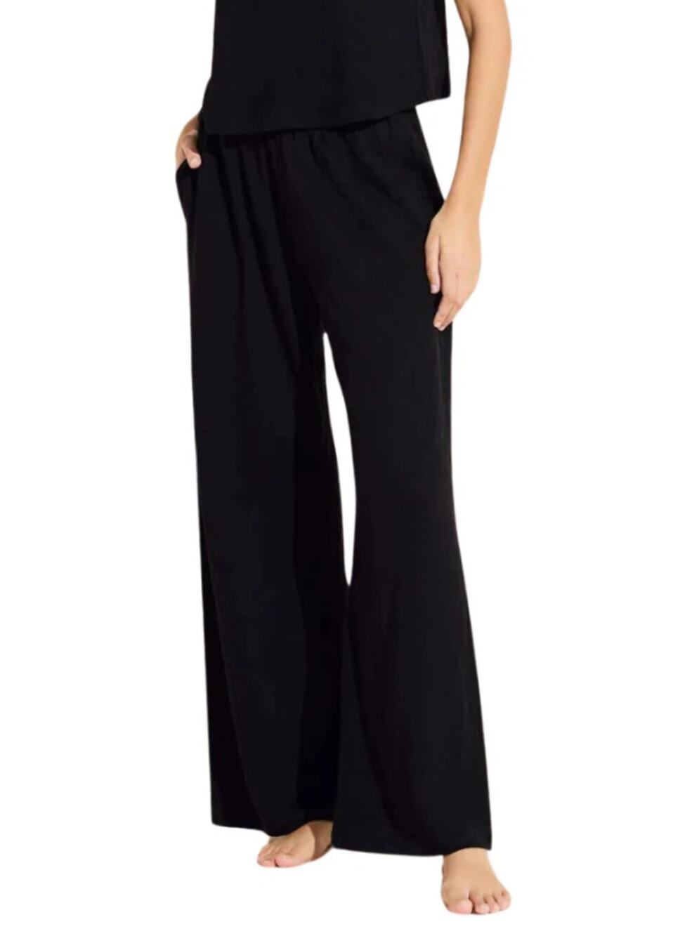 EBERJEY Women's Organic Linen Knit Casual Pants Small Black High Waisted NWT